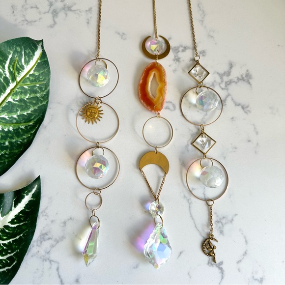 Other - 3 Pc Acrylic Crystal Sun Catcher Prism Pendant Garden Decor  Golden Fairy Moon